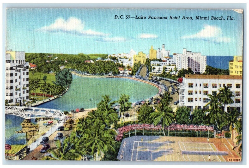 c1940 Aerial View Lake Pancoast Hotel Area Bridge Miami Beach Florida Postcard