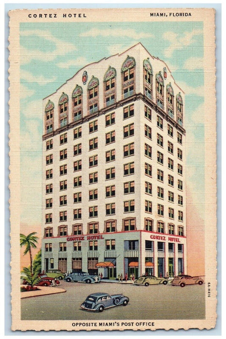 c1940 Cortez Hotel European Plan Post Office Exterior Miami Florida FL Postcard