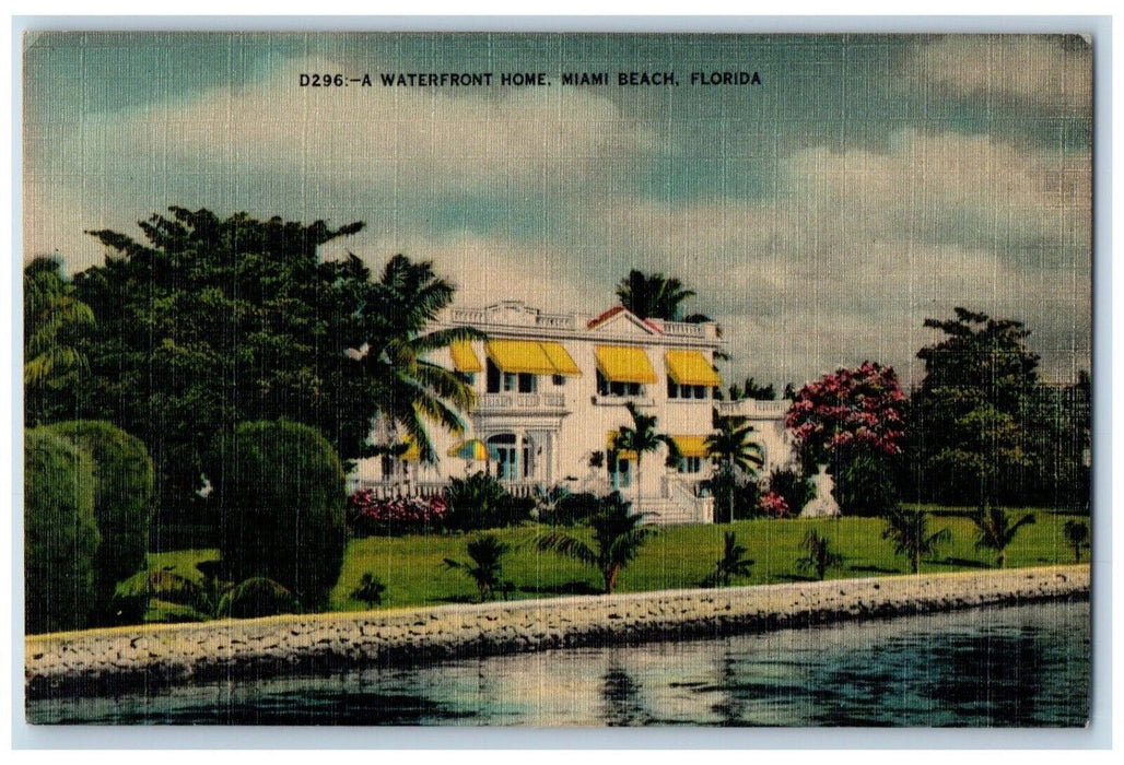 1940 Waterfront Home Exterior Garden Laek River Miami Beach Florida FL Postcard