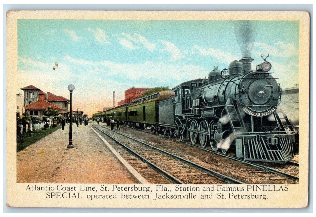 c1910 Atlantic Coast Line Station Pinellas Train St. Petersburg Florida Postcard