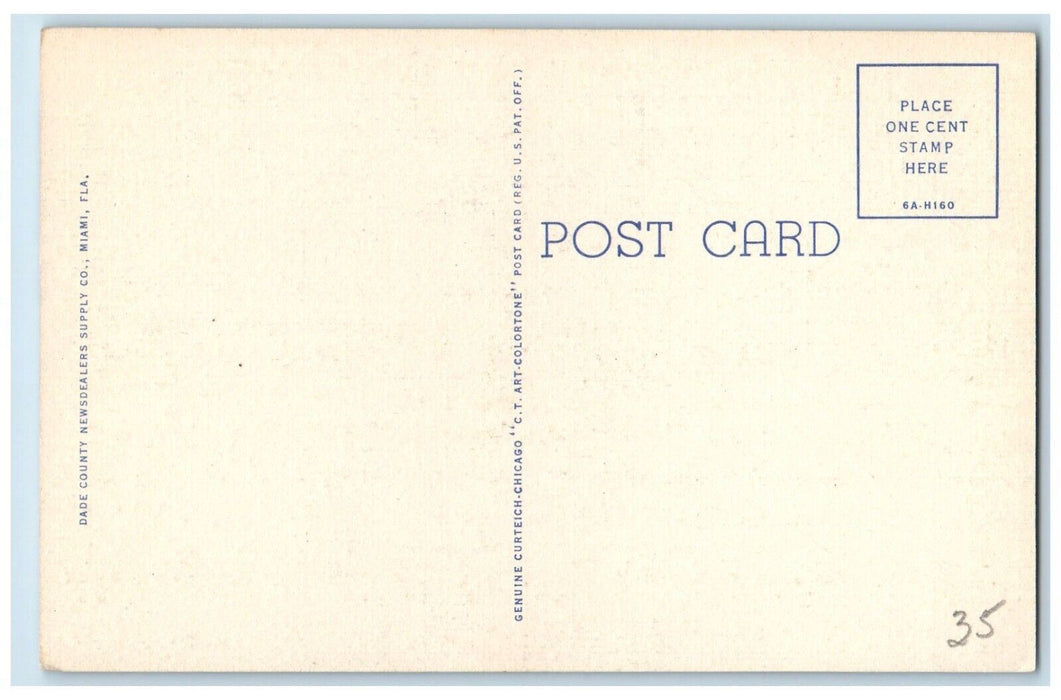 c1940 Aerial View Flamingo Hotel Miami Beach Steamer Pier Ship Florida Postcard