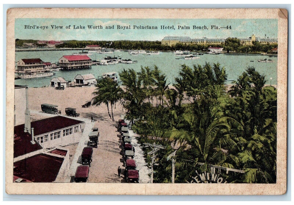 1921 Birds Eye View Lake Worth Royal Poinciana Hotel Palm Beach Florida Postcard