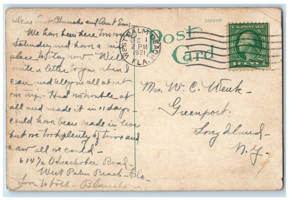 1921 Birds Eye View Lake Worth Royal Poinciana Hotel Palm Beach Florida Postcard