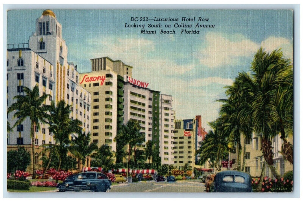 c1940 Luxurious Hotel Row South Collins Avenue Miami Beach Florida FL Postcard