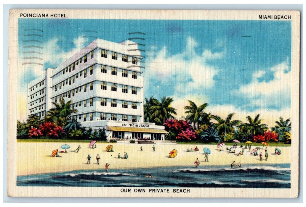 1949 Poinciana Hotel Exterior Sand  Miami Beach Private Beach Florida Postcard