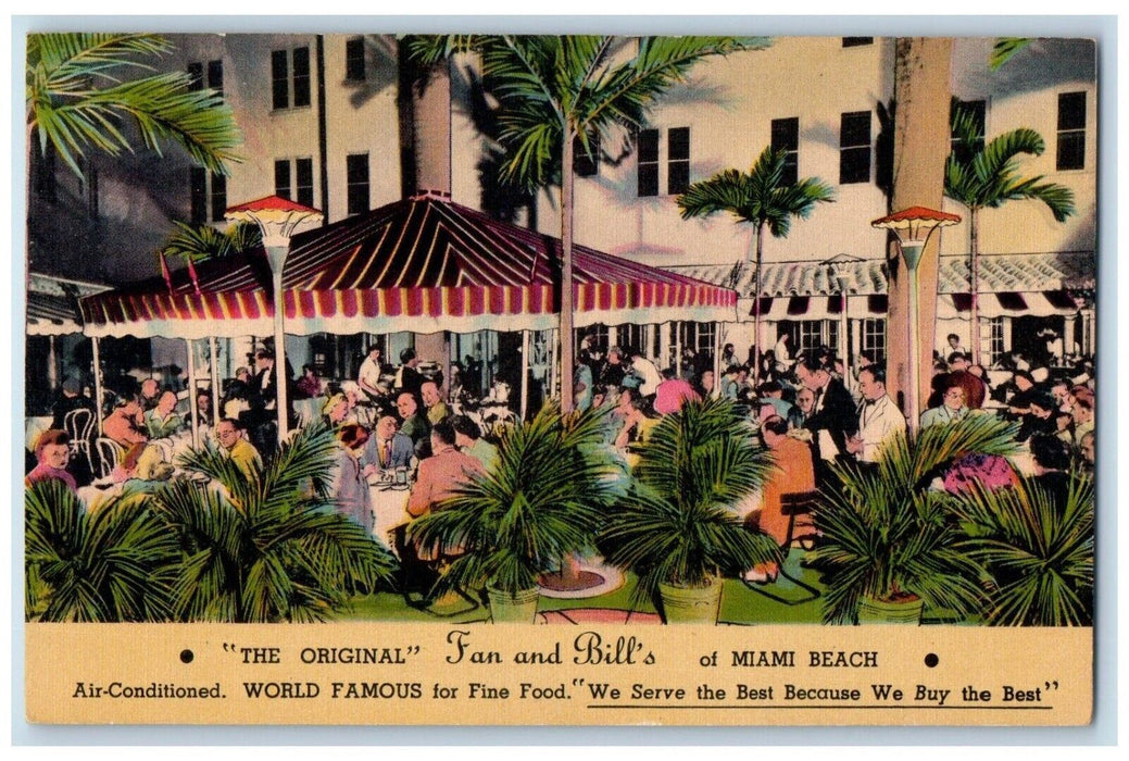 c1940 The Original Fan Bills Miami Beach Dade Boulevard Terrace Florida Postcard
