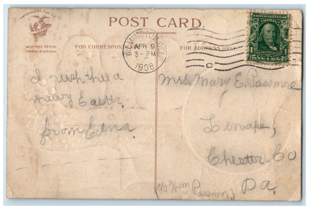 1908 Easter Joy Chicks Playing Banjo Pansies Flowers Clapsaddle Antique Postcard