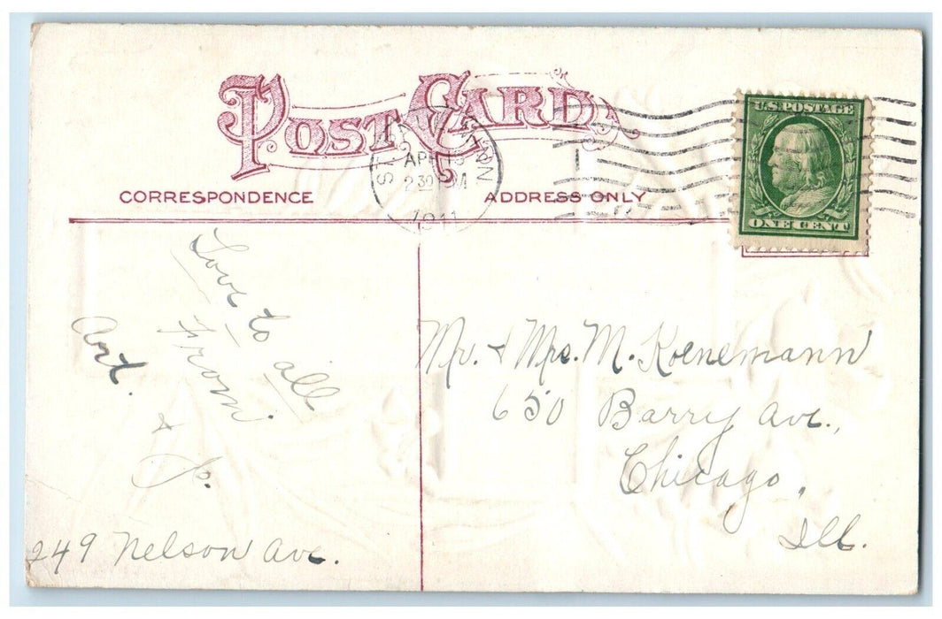 1911 Easter Cross Windmill And Boat White Lily Flowers Embossed Antique Postcard