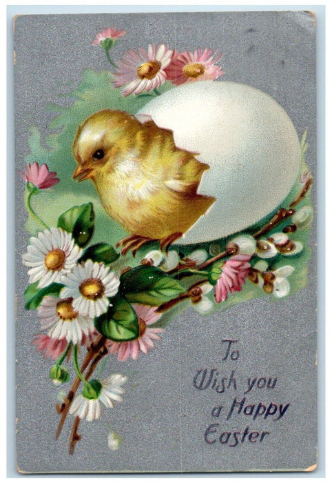 c1910's Easter Egg Hatched Chick Daisy Flowers Tuck's Embossed Antique Postcard