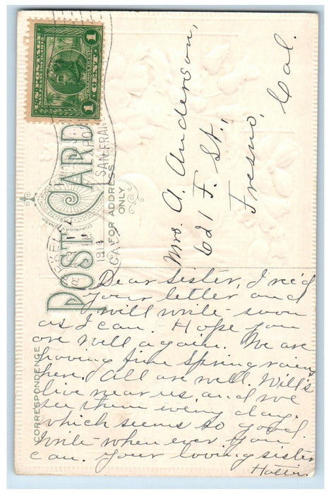 1914 Easter Greetings Cross Swim Chick White Flowers Embossed Antique Postcard