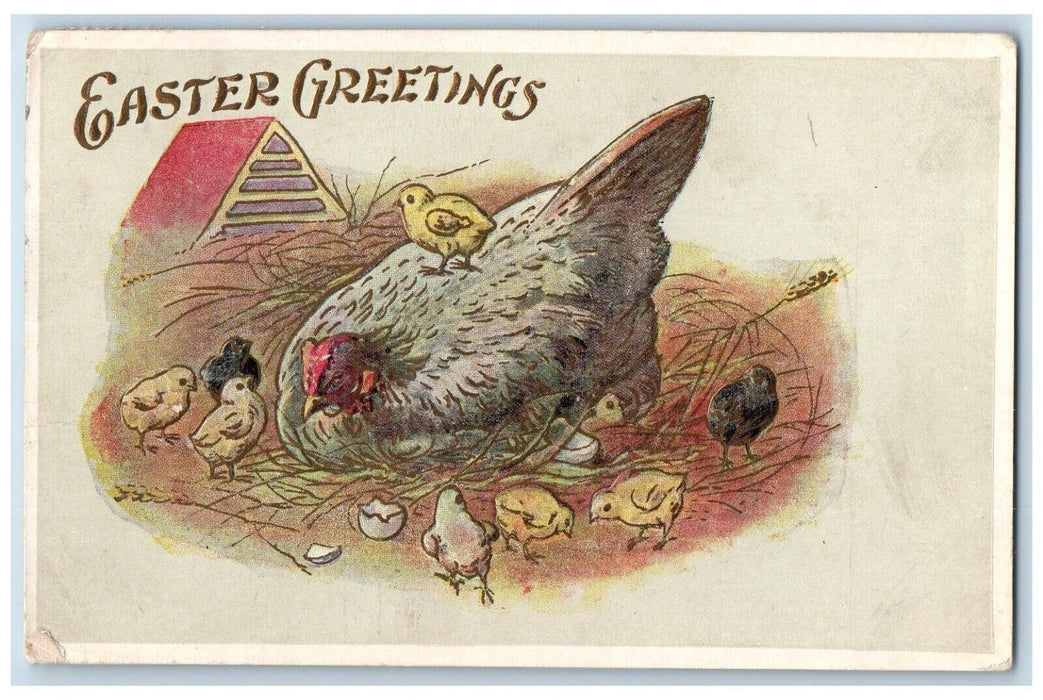 1909 Easter Greetings Chicken Hen Chicks Forest Lake Minnesota MN Postcard