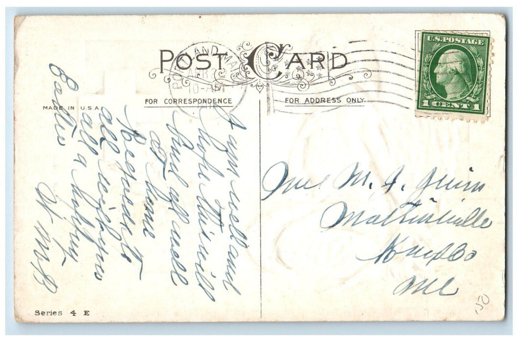 1911 Easter Holly Cross Angel White Lily Flowers Embossed Antique Postcard