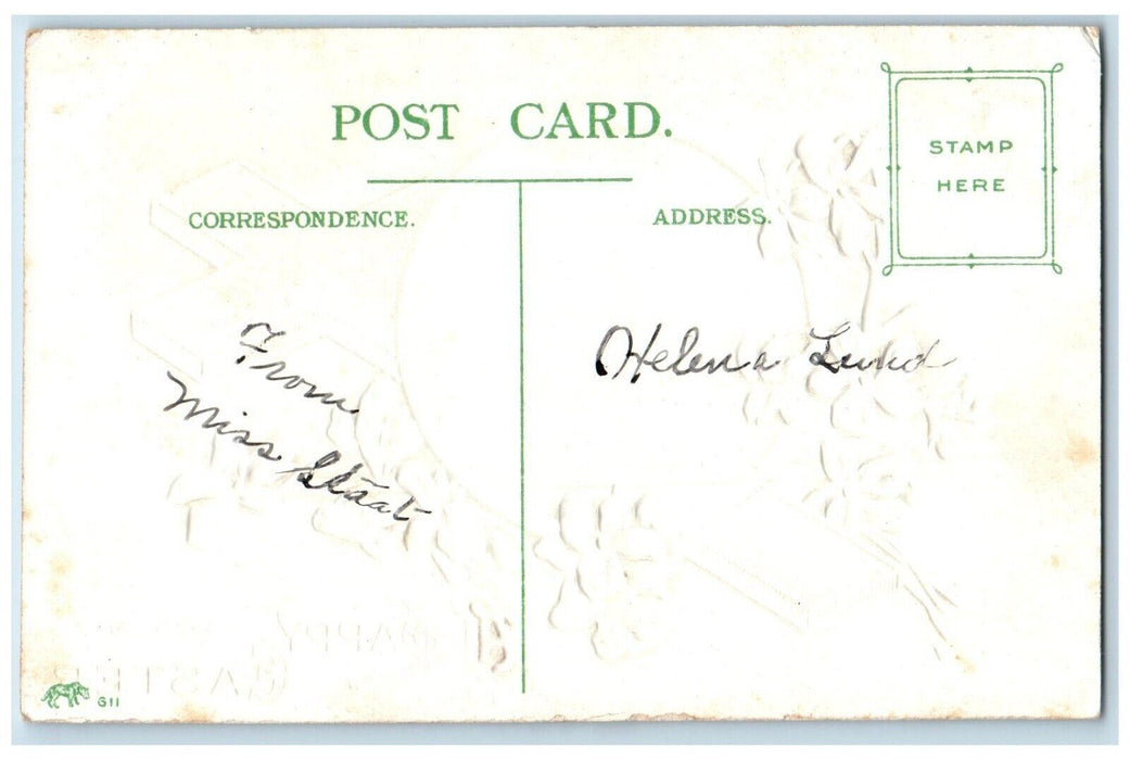 c1910's Easter Gold Cross House River White Flowers Embossed Antique Postcard