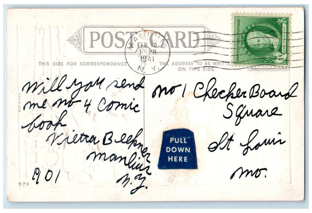 1941 Easter Message Boy Chicks Flowers Church Embossed Posted Vintage Postcard