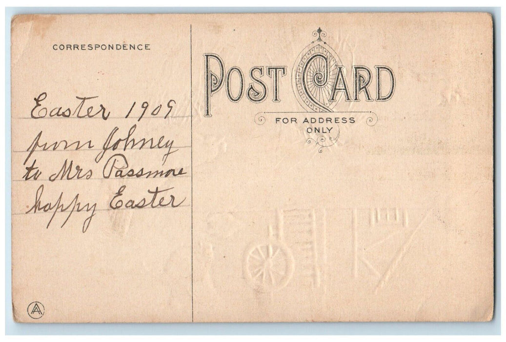 c1910's Easter Greetings Chicken Hen Egg Nest Wagon Posted Antique Postcard