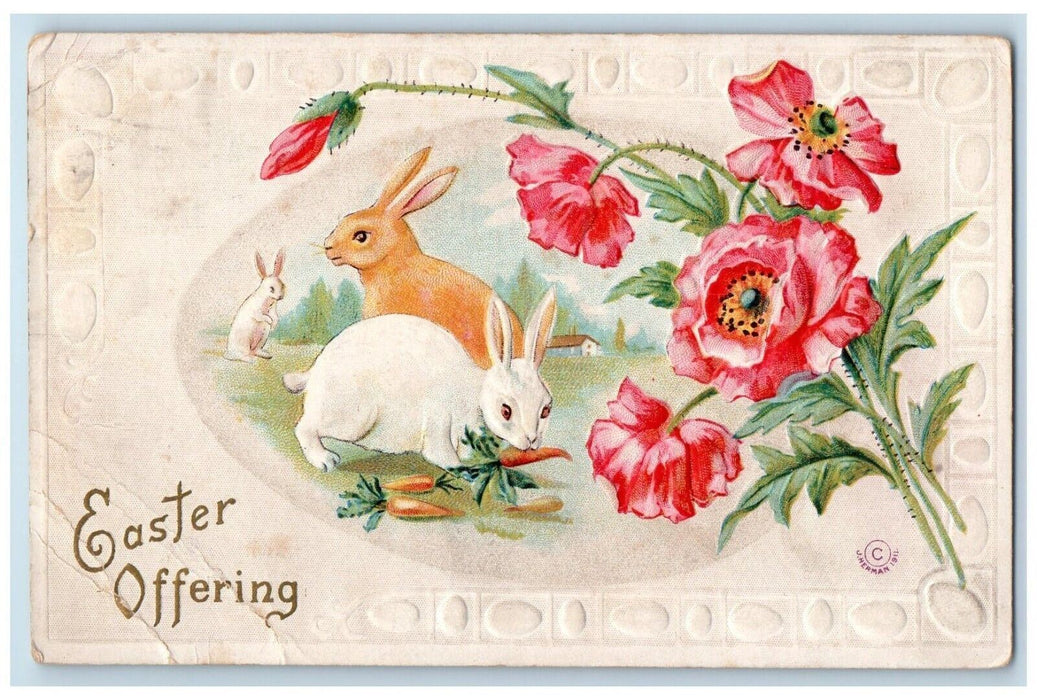 1912 Easter Offering Bunny Rabbit Carrots Flowers Logansport Indiana IN Postcard