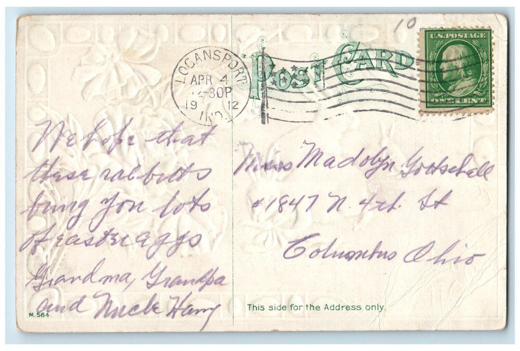 1912 Easter Offering Bunny Rabbit Carrots Flowers Logansport Indiana IN Postcard