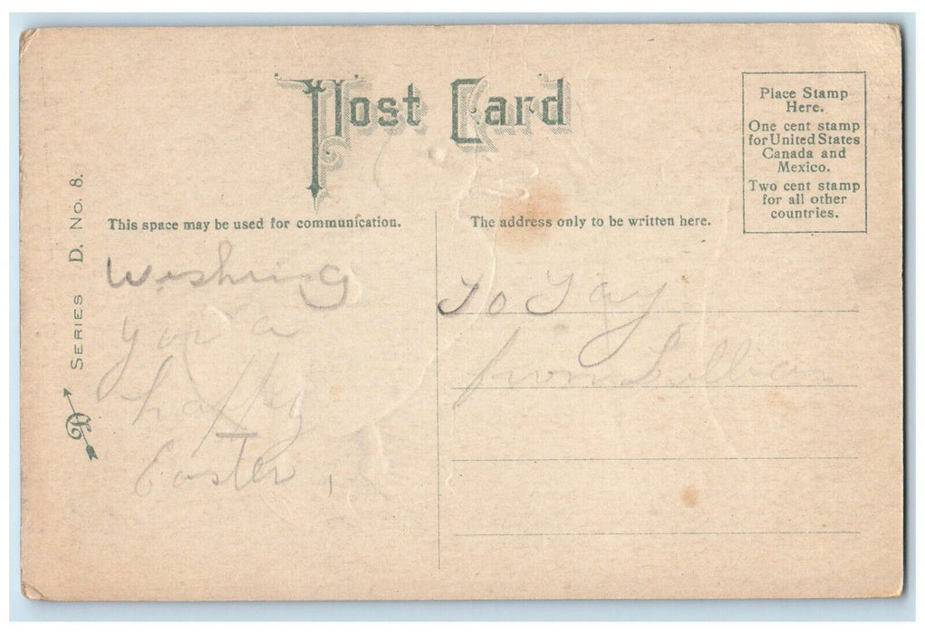 c1910's Happy Easter Big Chick And Bird Embossed Posted Antique Postcard