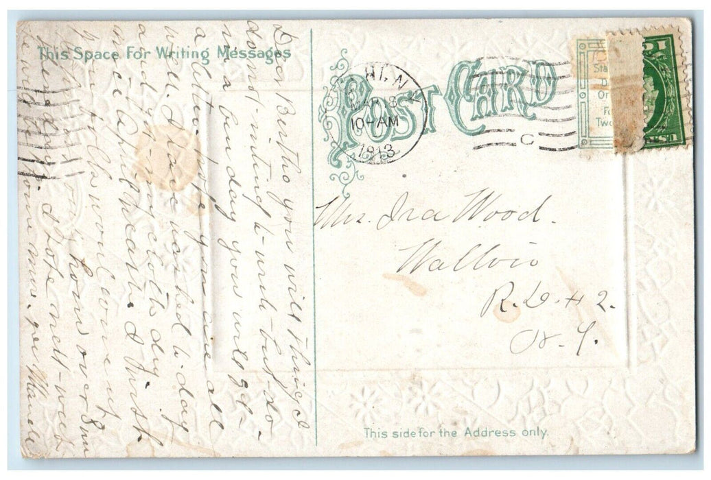1913 Joyous Easter River Swim Chicks Flowers Embossed Posted Antique Postcard