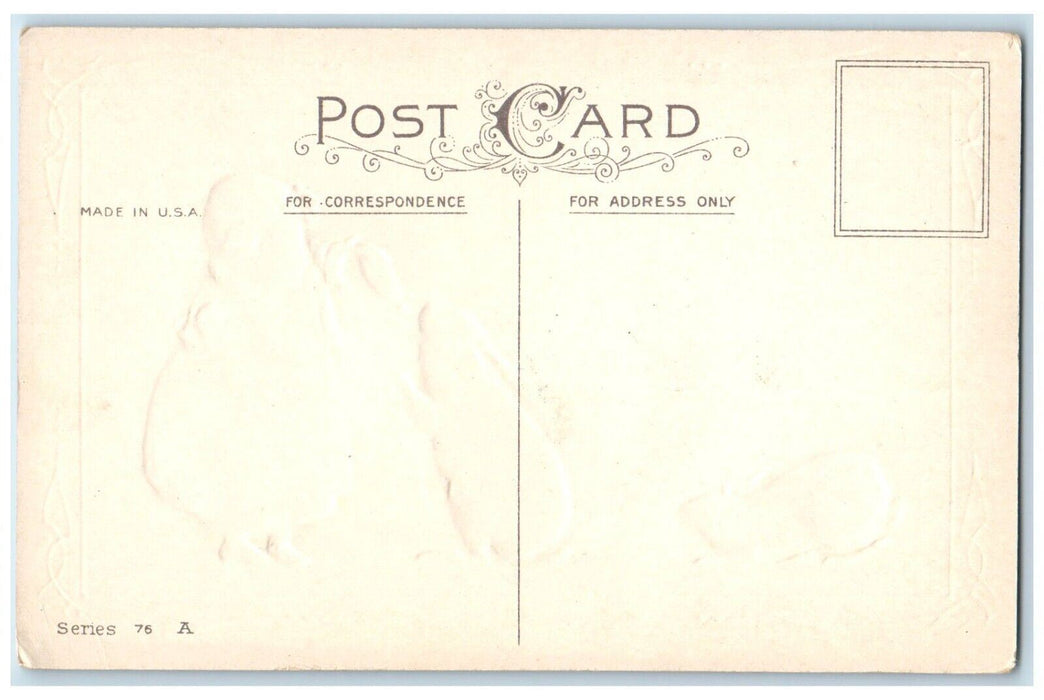 c1910's Happy Easter Little Girl Drinking Bunny Rabbit Embossed Antique Postcard
