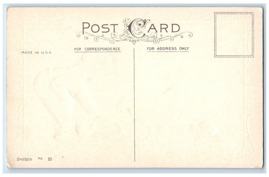 c1910's Easter Morning Little Boy Feed Chicken Hen Chicks Embossed Postcard