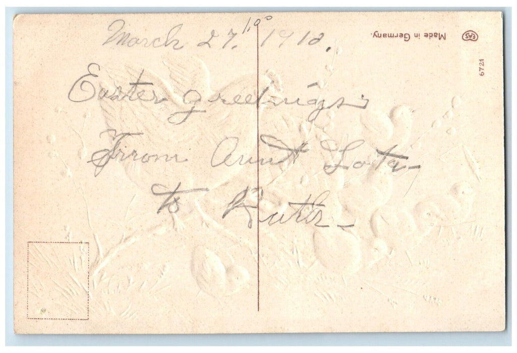 1912 Joyful Easter Chicken Hen Chicks Basket Embossed Posted Antique Postcard