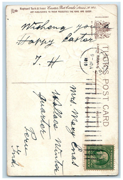 1910 Easter Chicken Hen Chicks House Fence Tuck's Embossed Antique Postcard