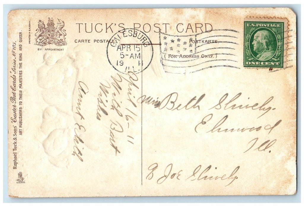 1911 Easter Chicken Hen Chicks Fence Bench Flowers Tuck's Embossed Postcard