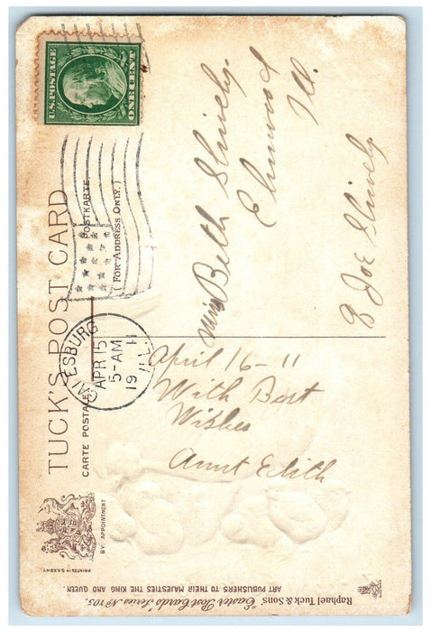 1911 Easter Chicken Hen Chicks Fence Bench Flowers Tuck's Embossed Postcard