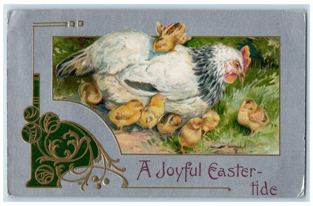 1908 Easter Chicken Hen Chicks Winsch Back Embossed Buffalo New York NY Postcard
