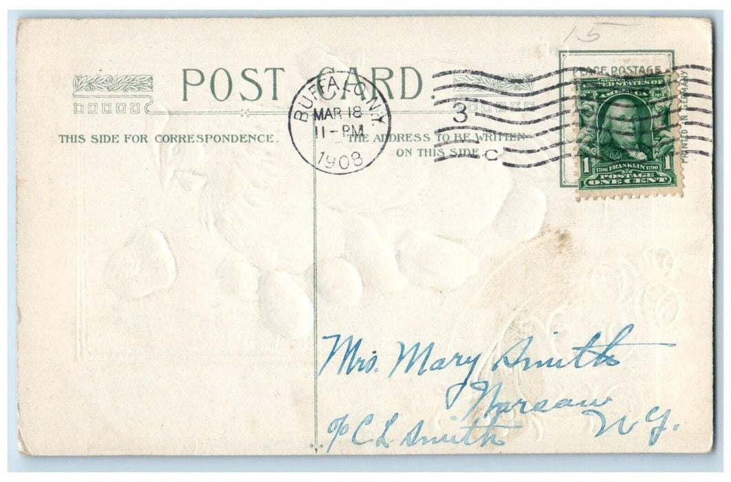 1908 Easter Chicken Hen Chicks Winsch Back Embossed Buffalo New York NY Postcard