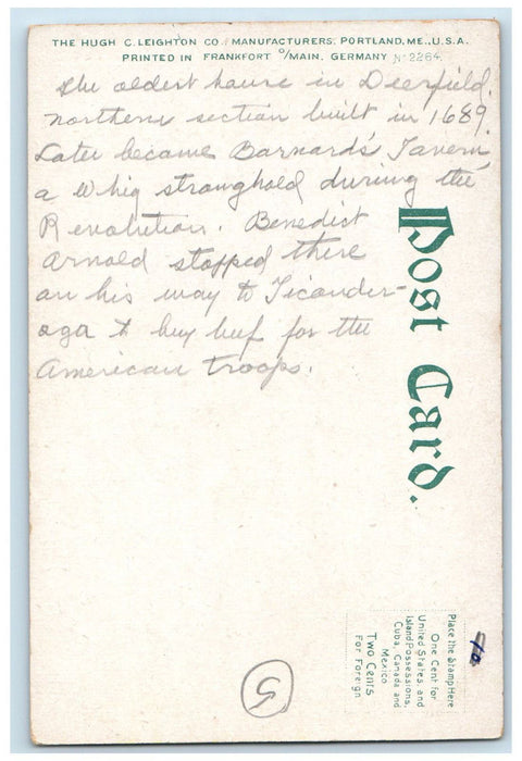c1905 Fray House Deerfield Massachusetts MA Antique Posted Postcard