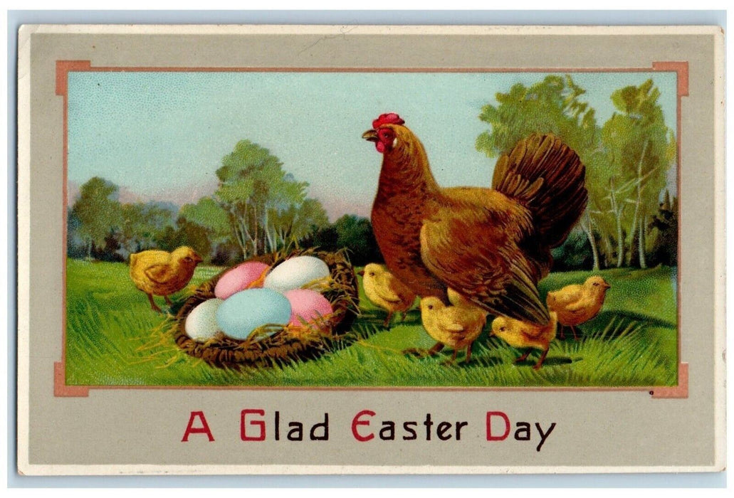 c1910's Easter Chicken Hen Chicks Eggs Nest At Farm Posted Antique Postcard