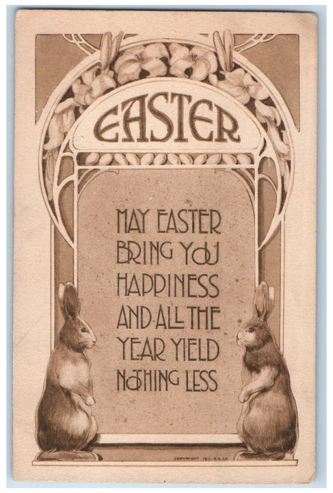 1924 Easter Message Bunny Rabbit Flowers Tiffin Ohio OH Posted Vintage Postcard