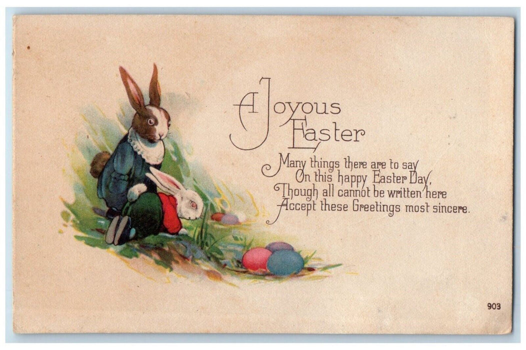 c1910's Easter Greetings Anthropomorphic Bunny Rabbit Eggs Antique Postcard
