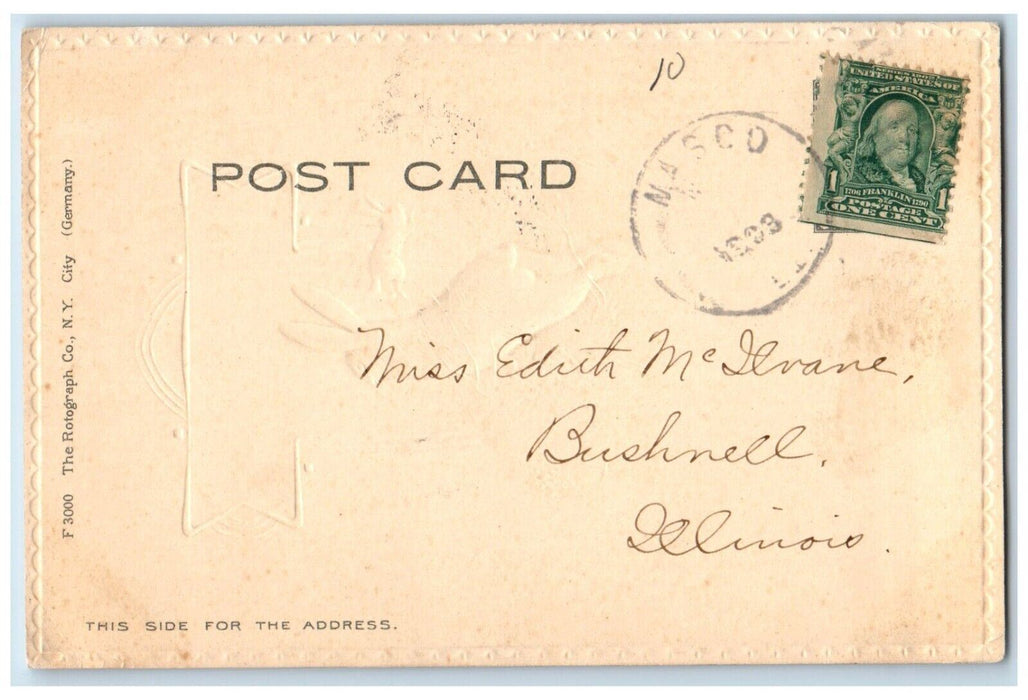1908 Easter Bunny Rabbit Grass Playing Embossed Posted Antique Postcard