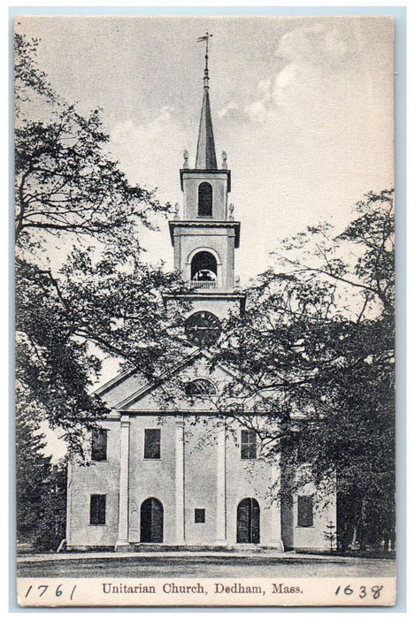 c1940's Front View Unitarian Church Dedham Massachusetts MA Vintage Postcard
