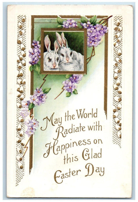 c1910's Easter Bunny Rabbit Pansies Flowers Embossed Posted Antique Postcard