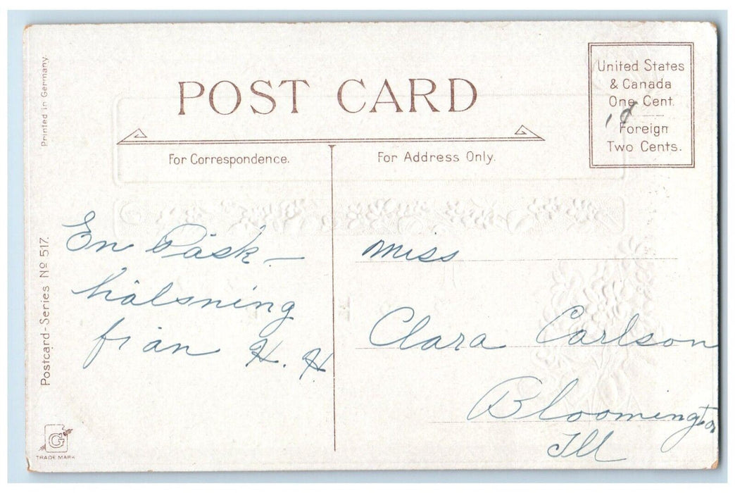 c1910's Easter Bunny Rabbit Pansies Flowers Butterfly Embossed Antique Postcard