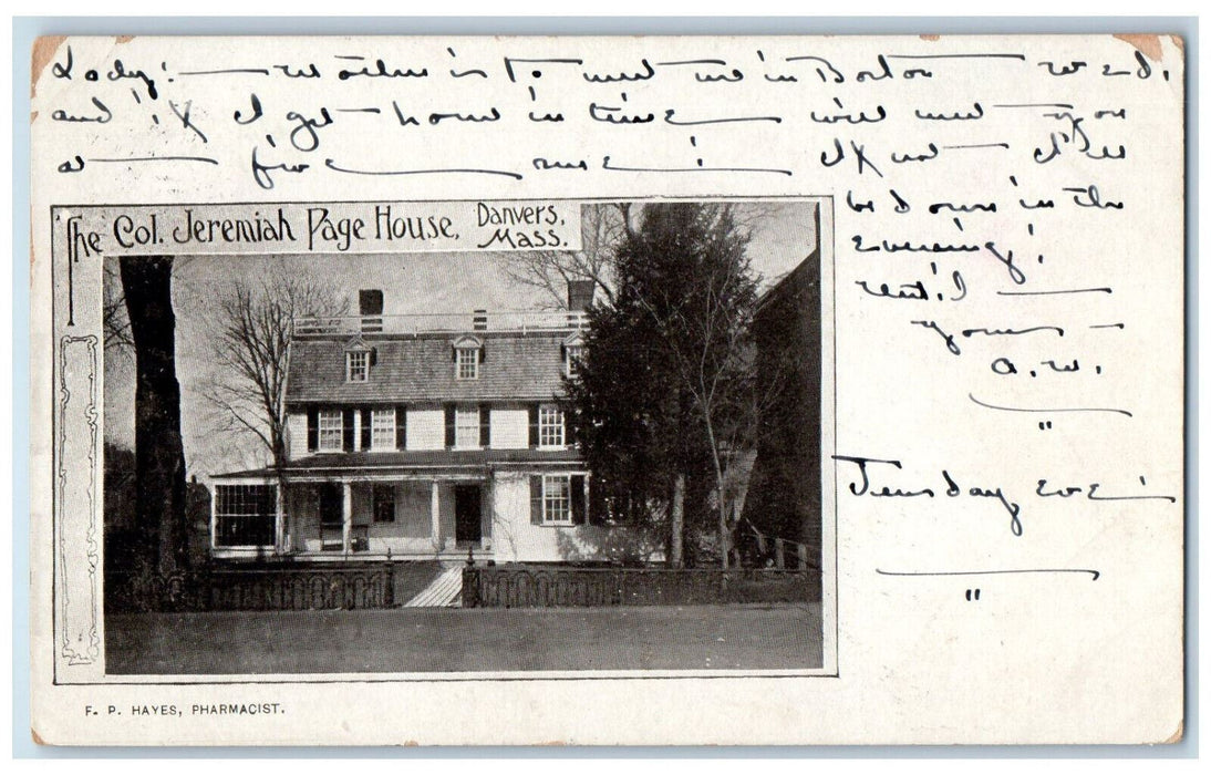1904 The Col. Jeremiah Page House Danvers Massachusetts MA Antique Postcard