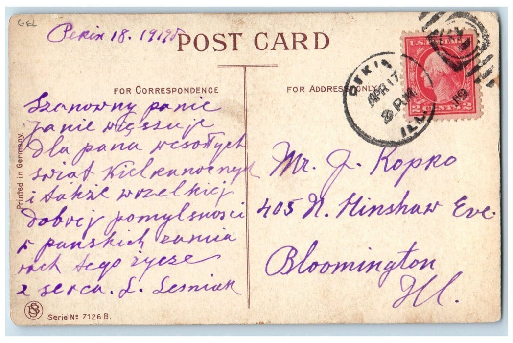 1919 Happy Easter Bunny Rabbits Eggs Embossed Posted Antique Postcard