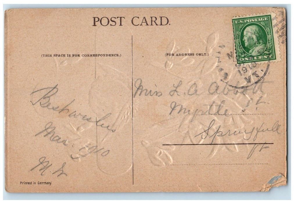 1910 Easter Holly Angel Cross White Lilly Flowers Embossed Posted Postcard