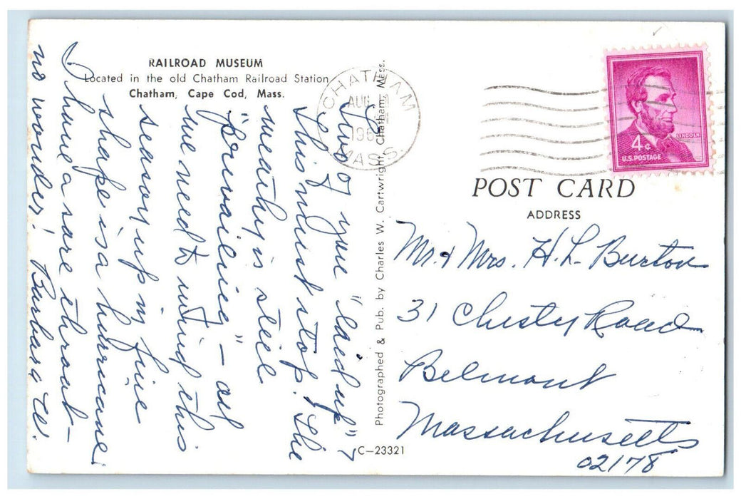 1964 Railroad Museum Located in Old Chatham Railroad Station MA Postcard