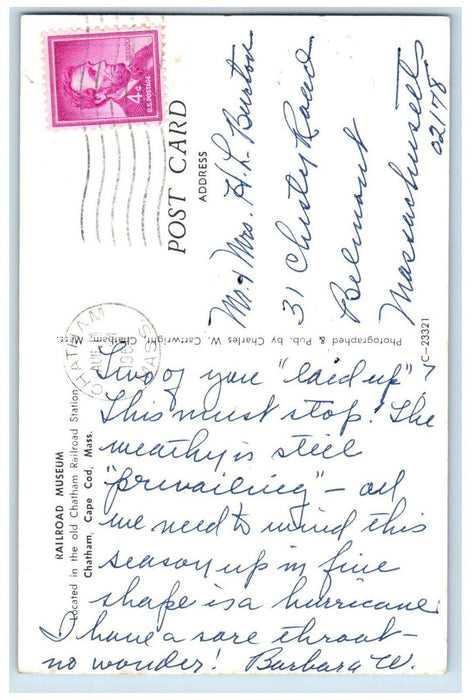 1964 Railroad Museum Located in Old Chatham Railroad Station MA Postcard