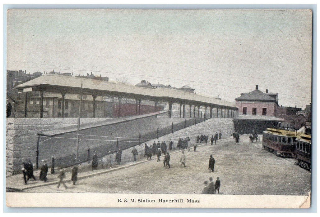 c1910 Trolley Car B & M Station Haverhill Massachusetts MA Antique Postcard