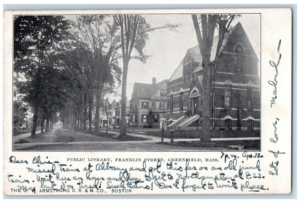 1907 Public Library Franklin Street Greenfield Massachusetts MA Postcard