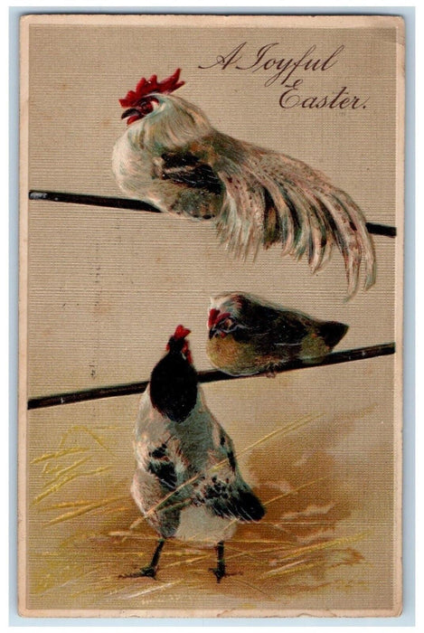 1917 Easter Rooster Chicken Hen Embossed Posted Antique Postcard