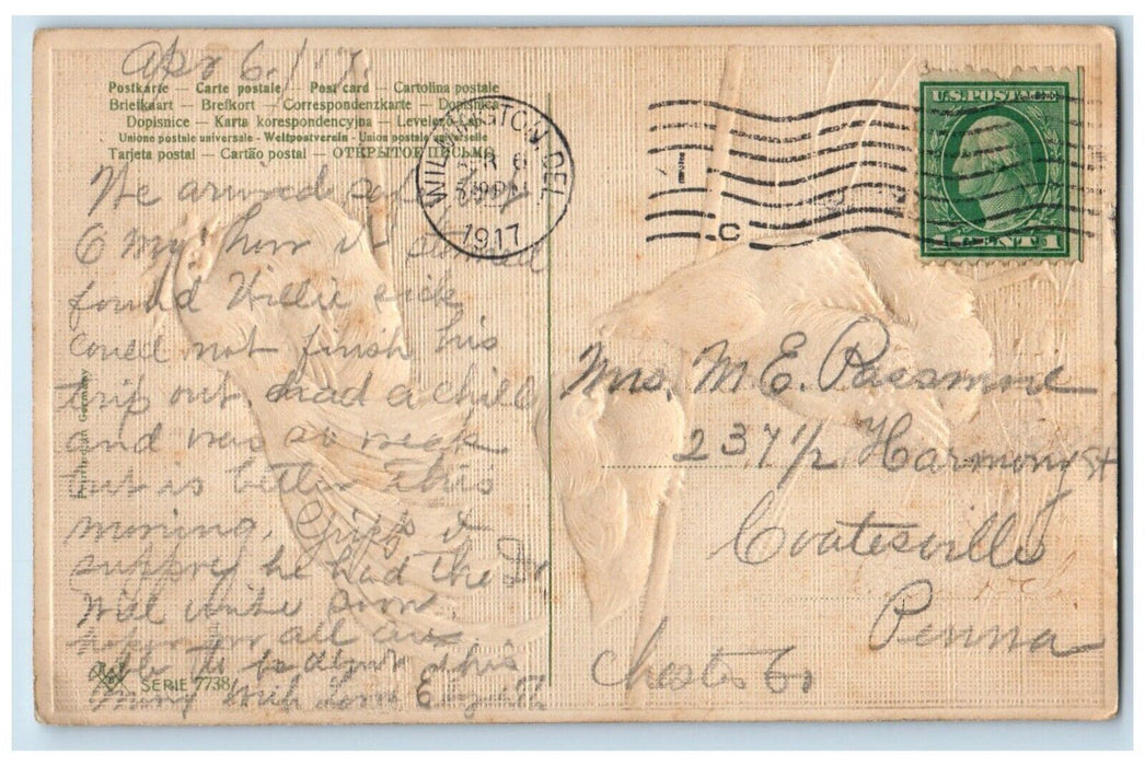 1917 Easter Rooster Chicken Hen Embossed Posted Antique Postcard