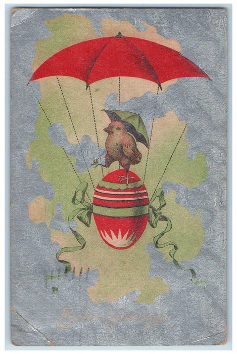 1912 Easter Chick Egg Hot Air Balloon Embossed Dansville New York NY Postcard