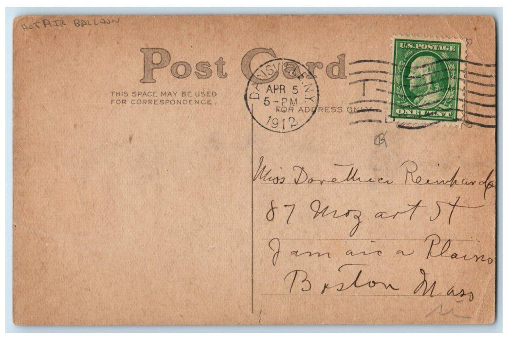 1912 Easter Chick Egg Hot Air Balloon Embossed Dansville New York NY Postcard